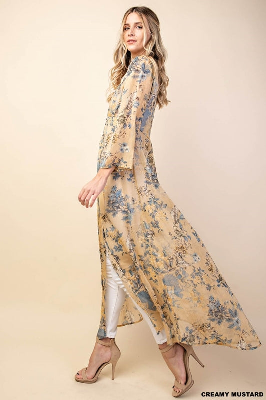 kori america maxi dress Maxi Dress by Kori America Laced-Up Ruffled V-Neck Flower Pattern Rayon NEW! L