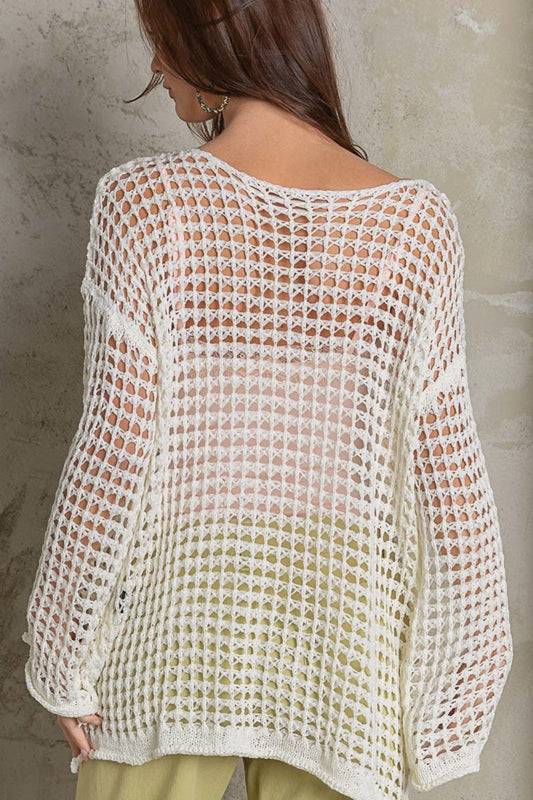 POL Crochet Long Sleeve Open Knit Coverup Top - 6 Colors