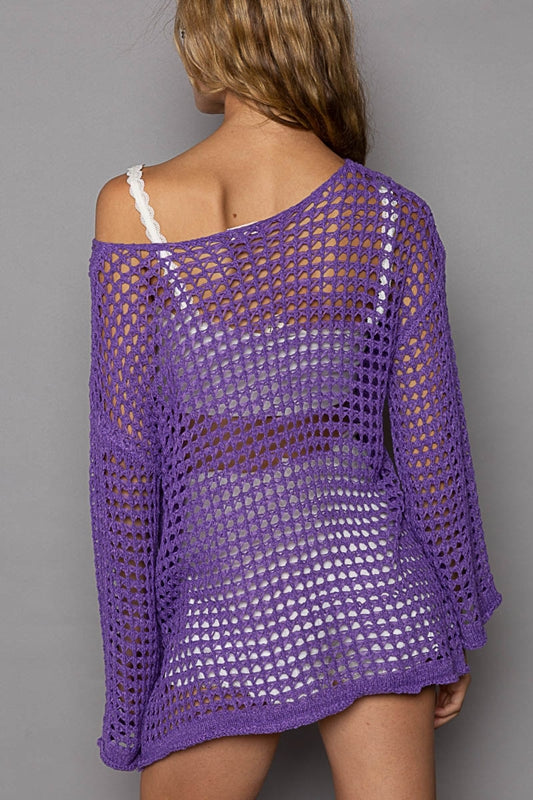 POL Crochet Long Sleeve Open Knit Coverup Top - 6 Colors