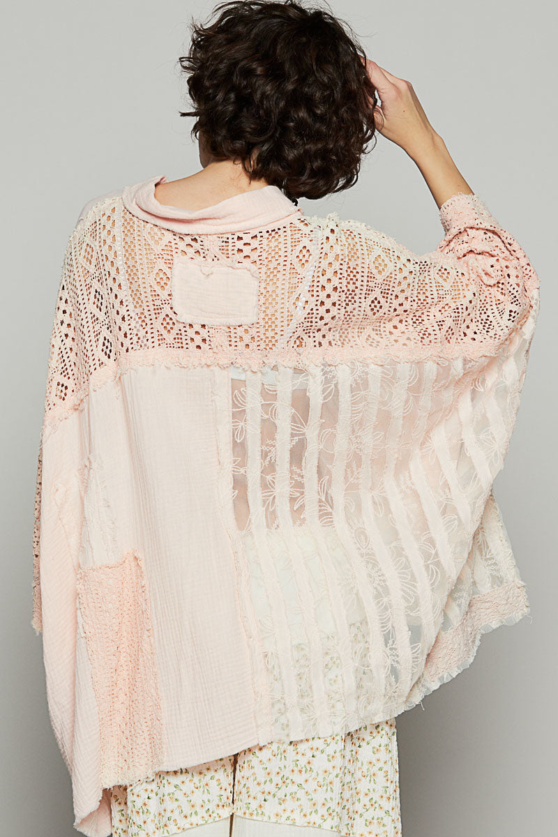 POL Oversize Boxy Mixed Fabric Shirt - Peach