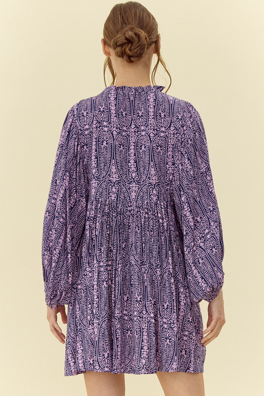 Jodifl Geo Print Babydoll Dress - Navy Pink