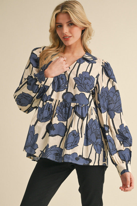 Jodifl Bold Floral Blouse - Blue