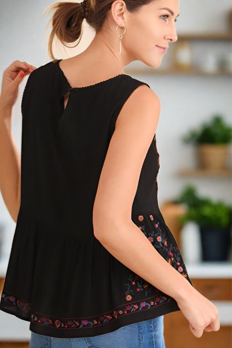 Umgee Embroidered Tank Blouse - Black