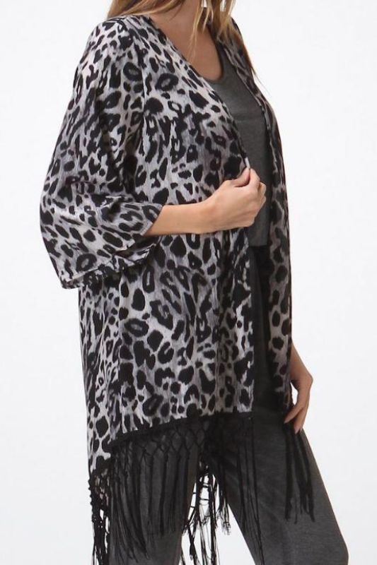 Honey Punch Fringe Kimono - Animal Print