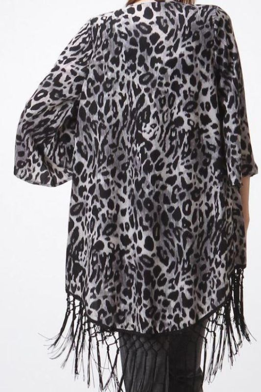 Honey Punch Fringe Kimono - Animal Print