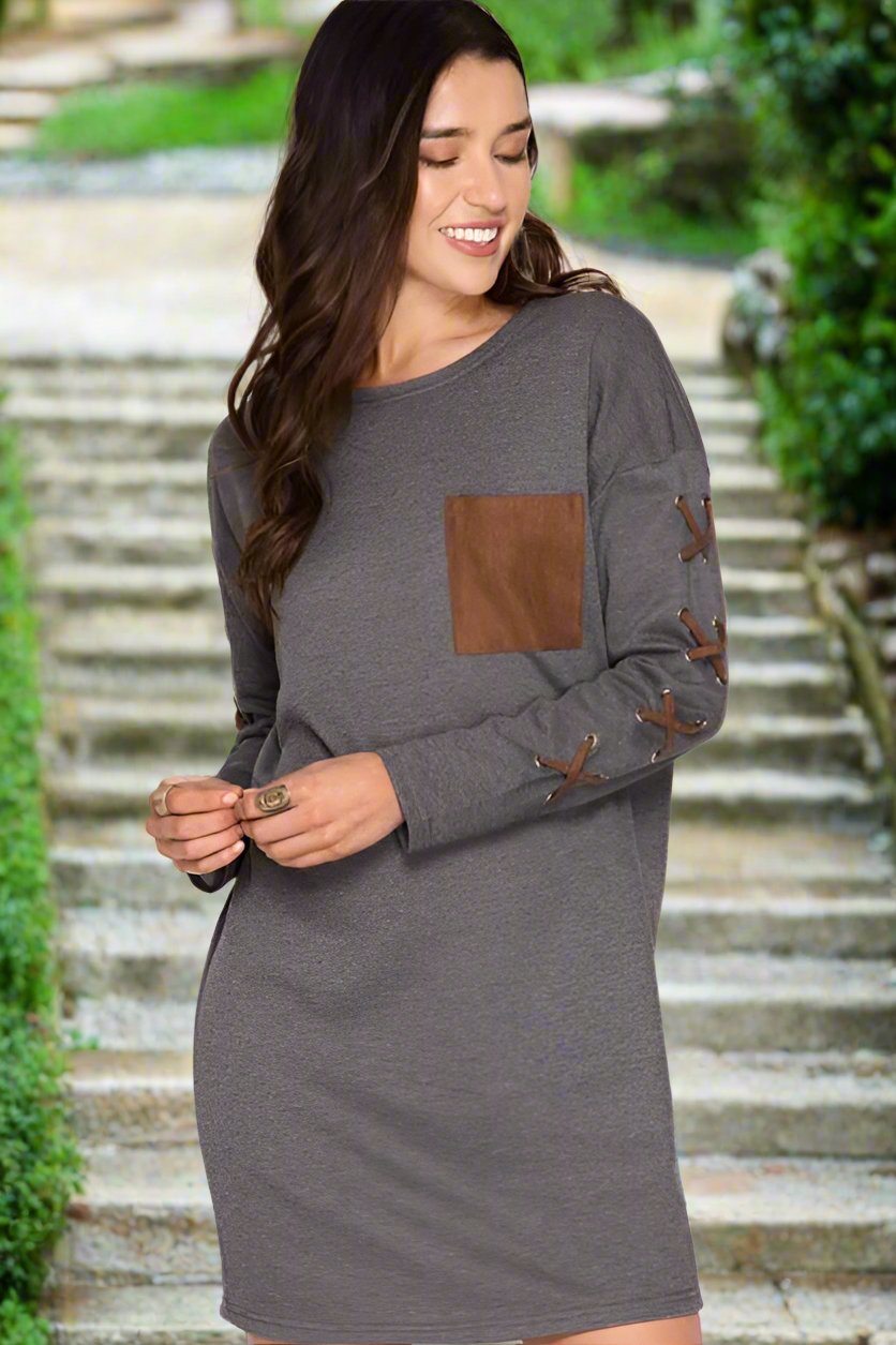 She + Sky French Terry Shift Dress - Gray