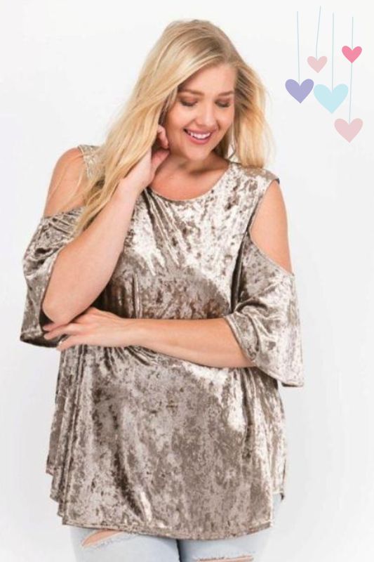 Janette Plus Crushed Velvet Top - Mauve or Mocha