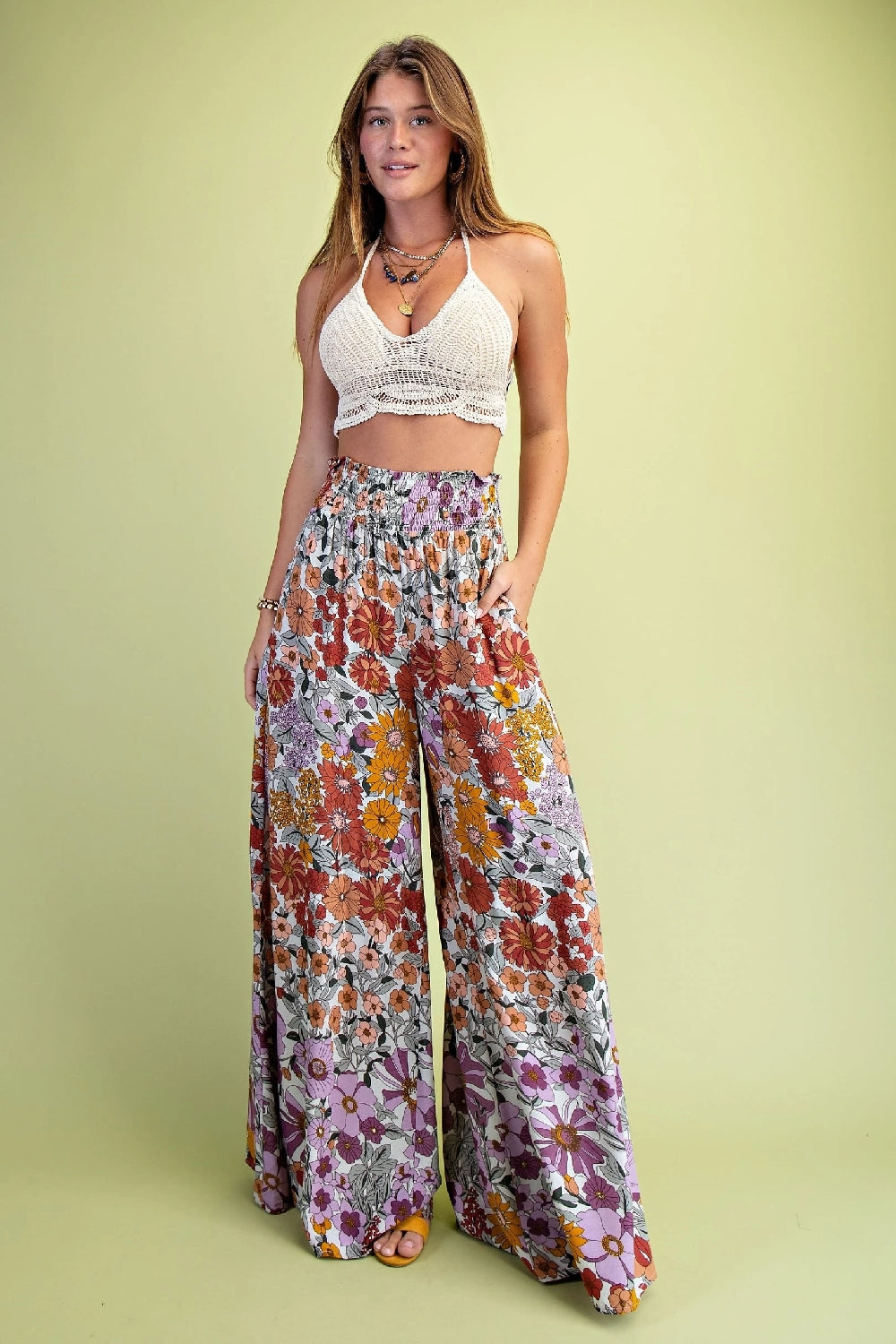 Gigio Flare Wide Leg Floral Pants - Lavender