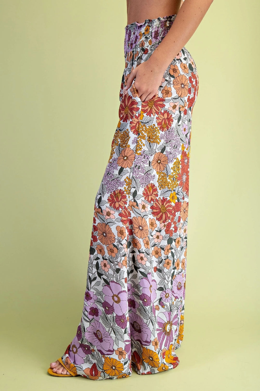 Gigio Flare Wide Leg Floral Pants - Lavender