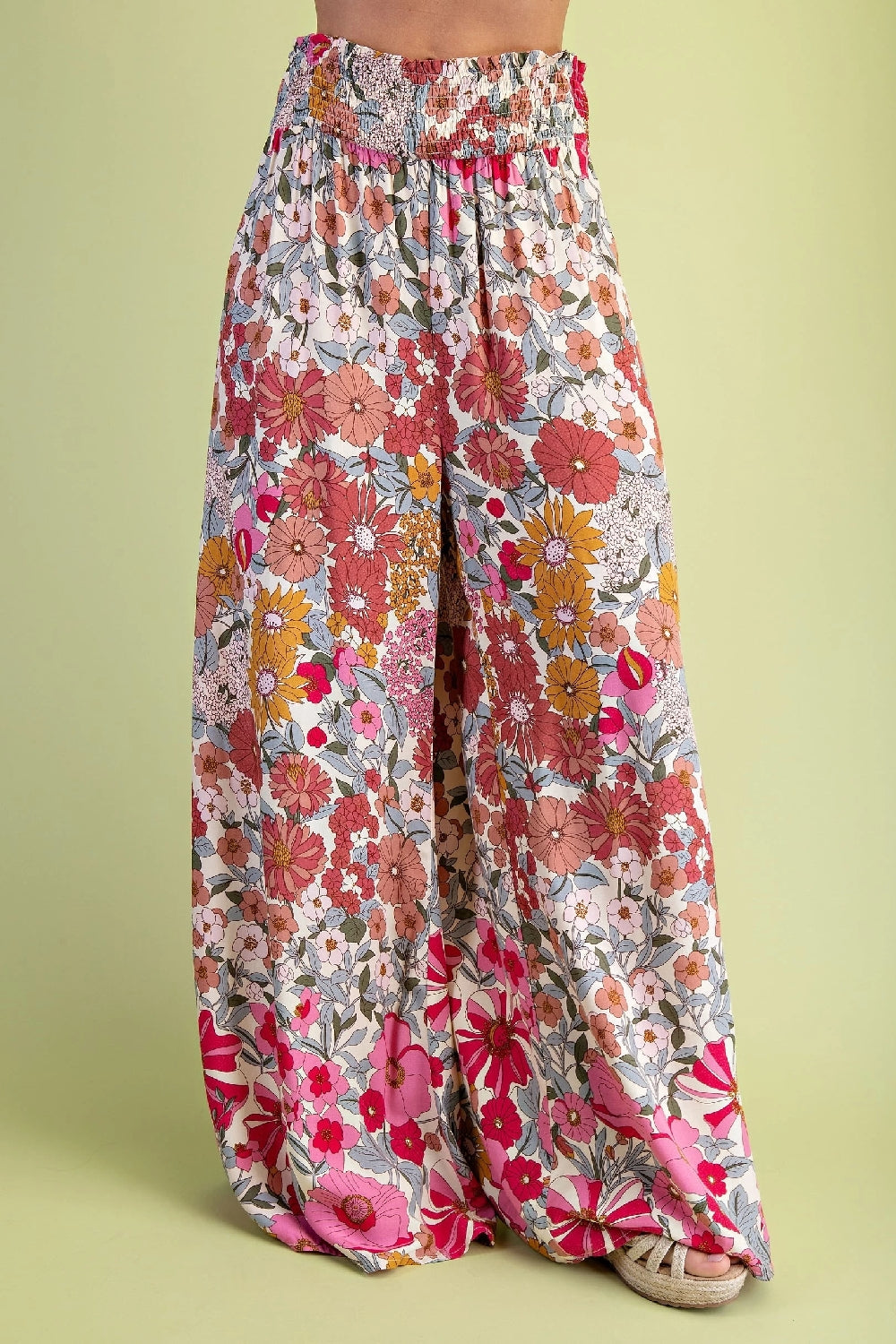 Gigio Flare Wide Leg Floral Pants - Rose Pink