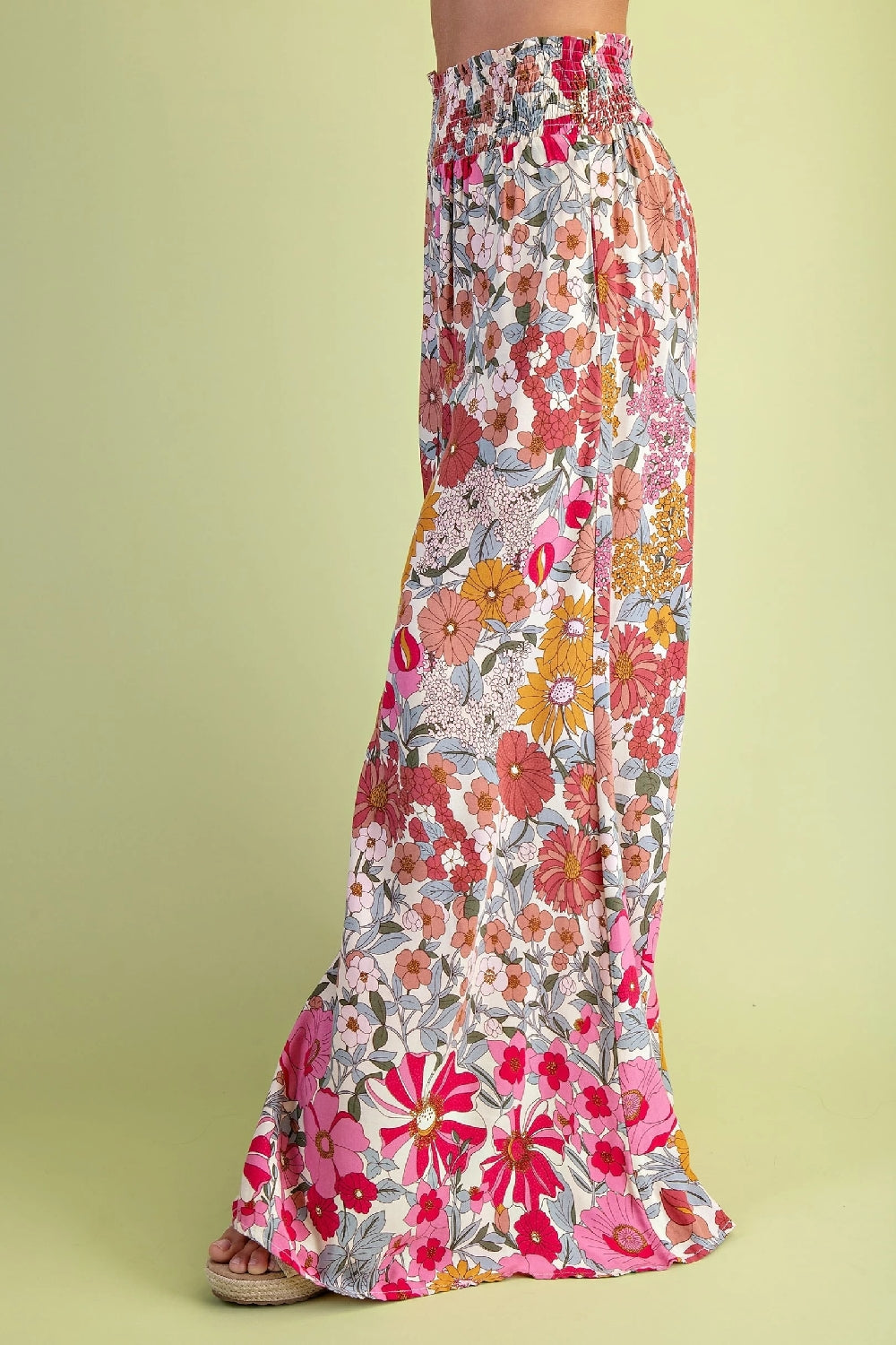 Gigio Flare Wide Leg Floral Pants - Rose Pink