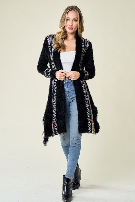 Aztec Rainbow Fuzzy Cardigan - Black