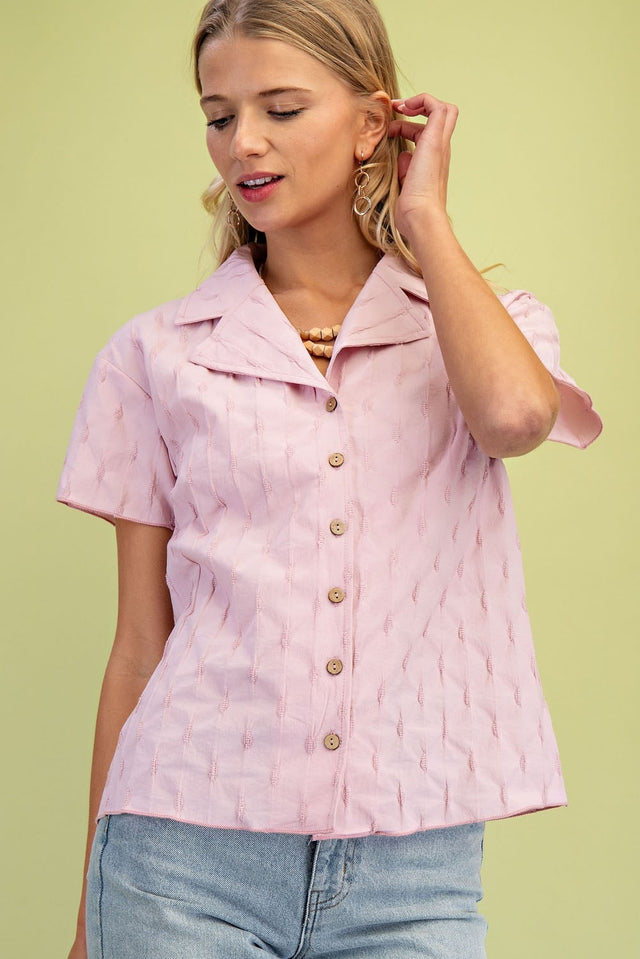 Textured Shirt with Collar - Pink