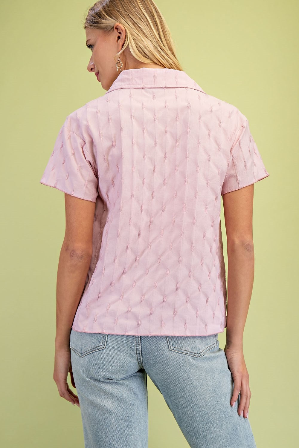 Textured Shirt with Collar - Pink