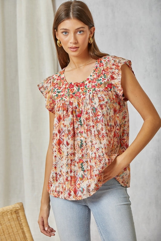 Savanna Jane Artistic Print and Embroidery Blouse - Multi