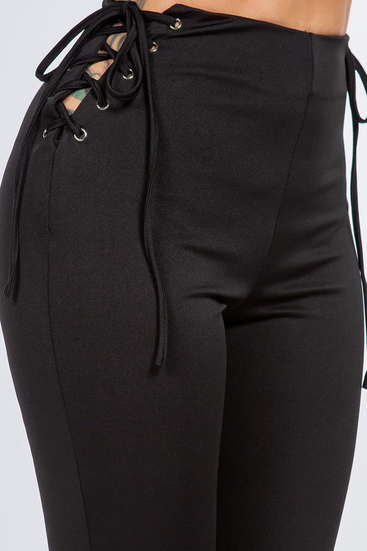 Bear Dance Lace-Up Side Detail High Waist Pants – Black