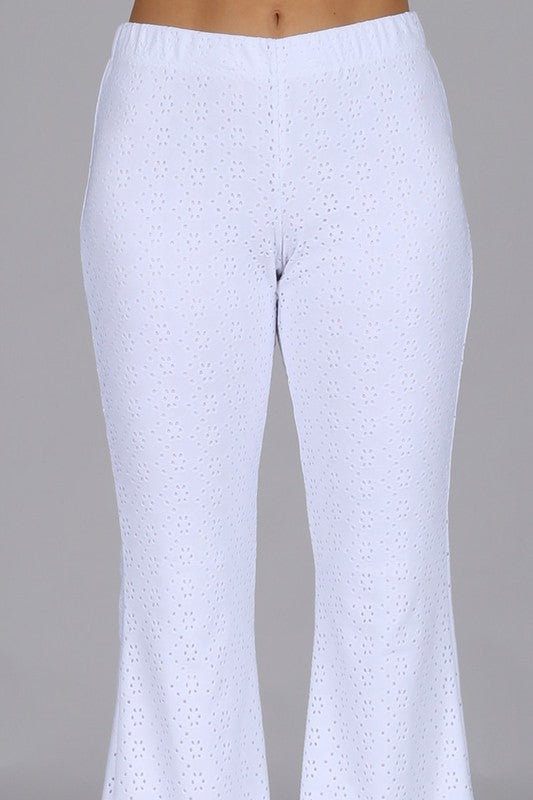 Chatoyant Eyelet Lace Stretch Flare Pants - White