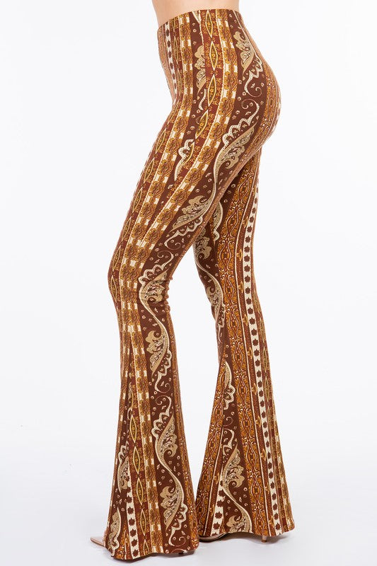 Bear Dance Boho Baroque Flare Skinny Pants - Brown