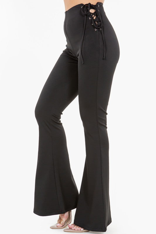 Bear Dance Lace-Up Side Detail High Waist Pants – Black