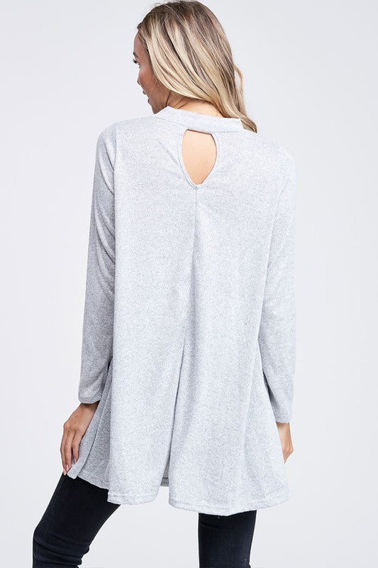 Leopard Graphic Trees Mock Neck Tunic Dress - Grey