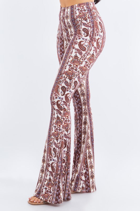 Bear Dance Paisley Scroll Skinny Brushed Pants -  Reddish Brown