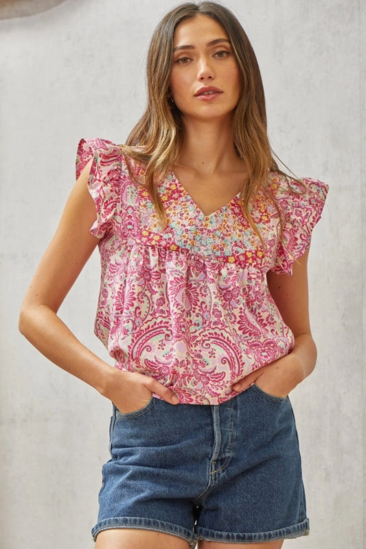 Savanna Jane Baroque & Floral Embroidery Blouse - Magenta Teal