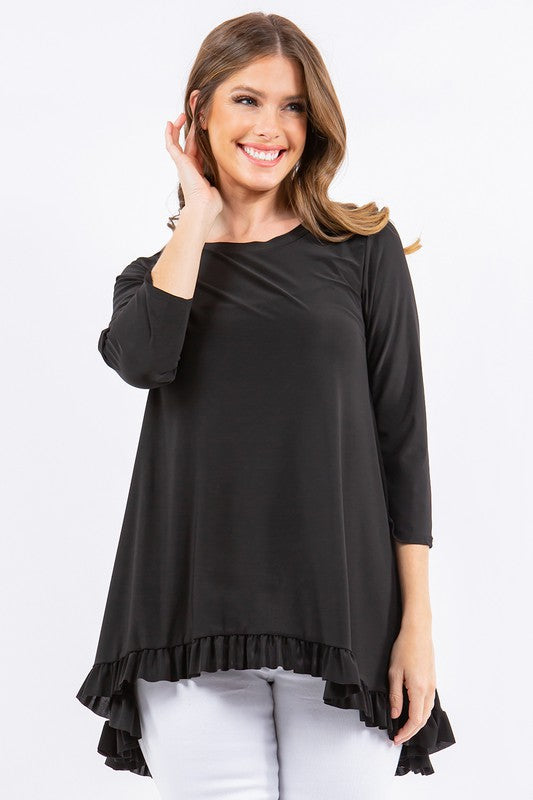Sweet Lady Solid Tunic Top - Black