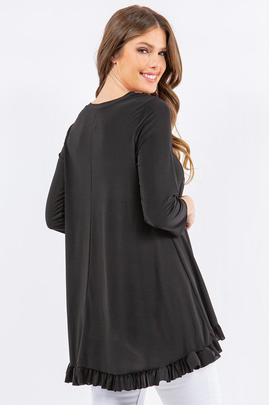 Sweet Lady Solid Tunic Top - Black
