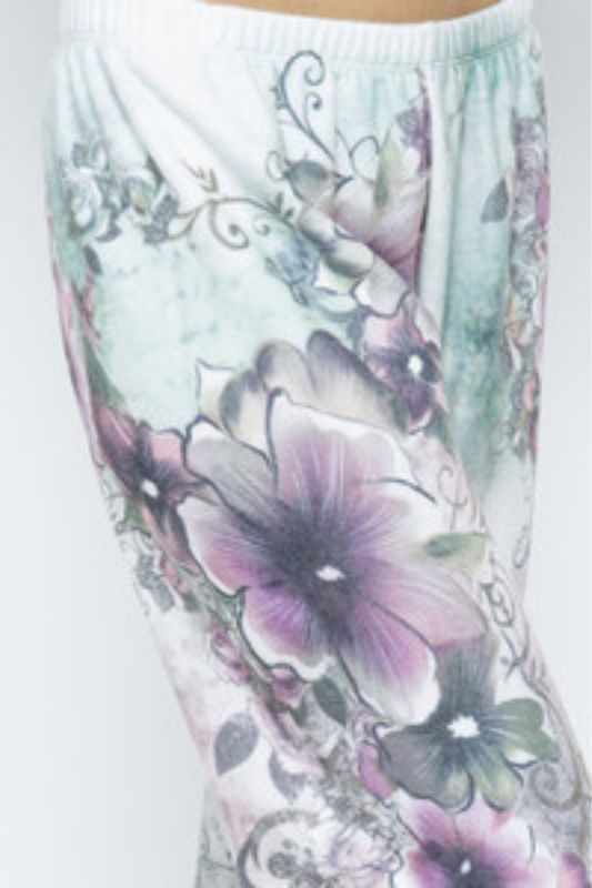 Vocal Floral Print Soft Brush Lounge Sweatpants - Multi White