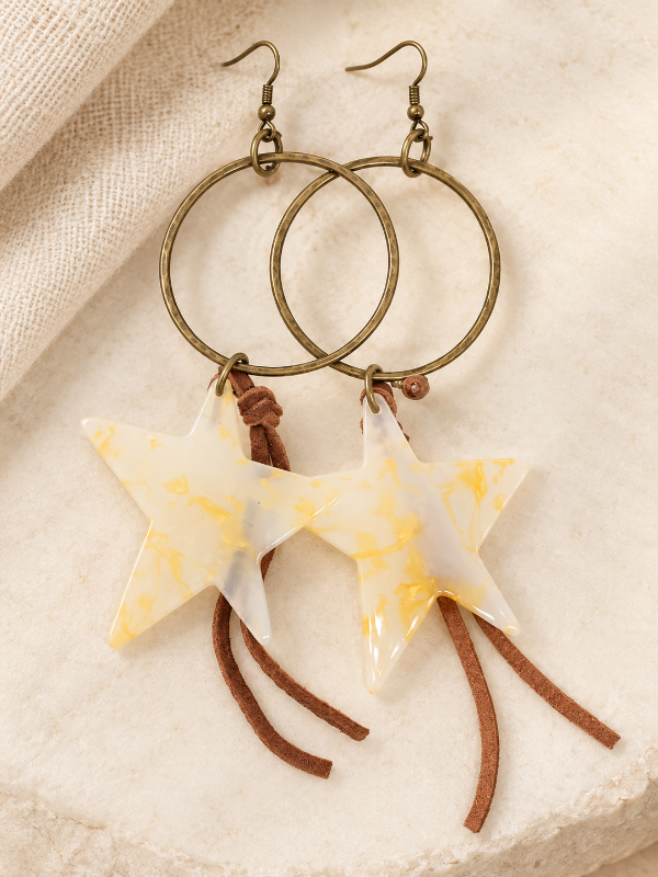 Turquoise Haven Marbled Star Hoop Earrings