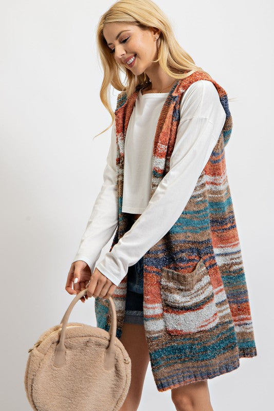 Easel Hoodie Vest Southwestern - Teal Green Rust