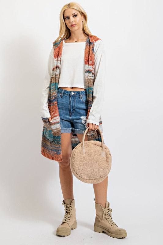 Easel Hoodie Vest Southwestern - Teal Green Rust