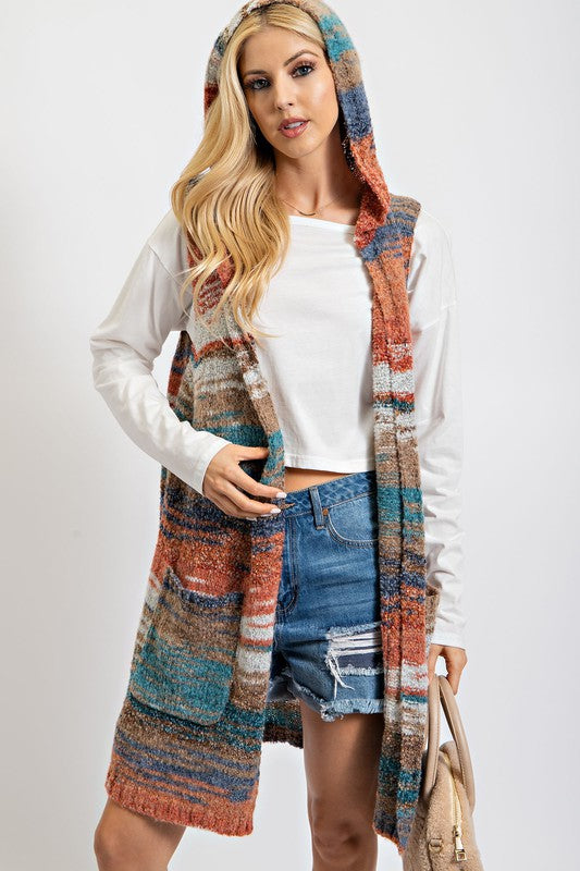 Easel Hoodie Vest Southwestern - Teal Green Rust