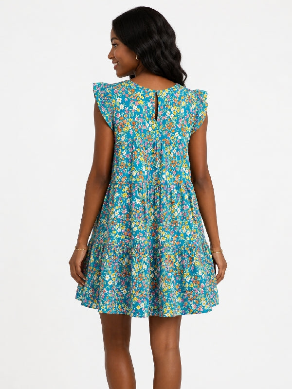 Savanna Jane Teal Floral Babydoll Mini Dress