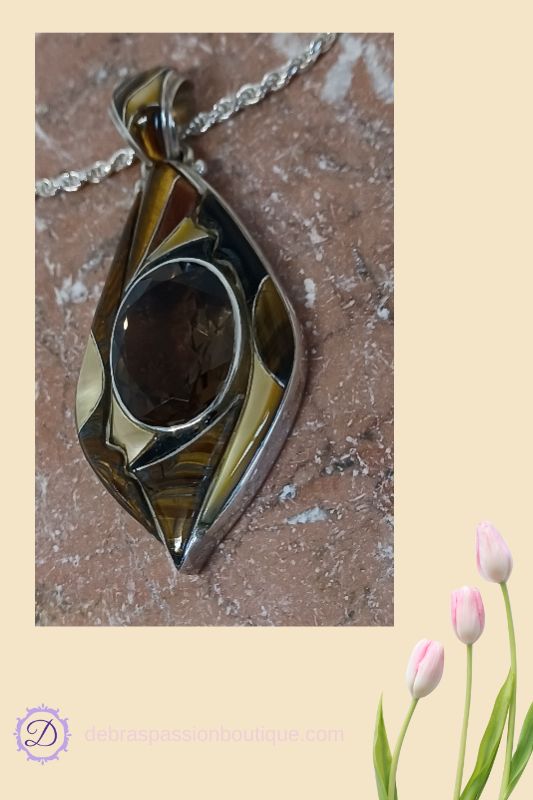 Large Tiger's Eye Smokey Quartz Pendant Necklace