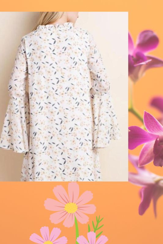 L Love Wide Bell Sleeves Silk Blend Dress - Cream