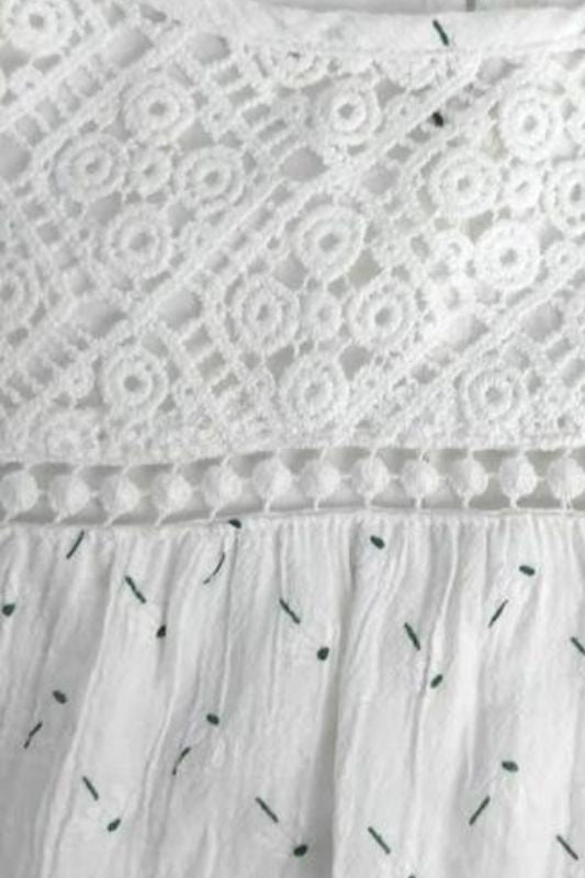 L Love Leah Ruffle Hem Dress - White Green Slash Print