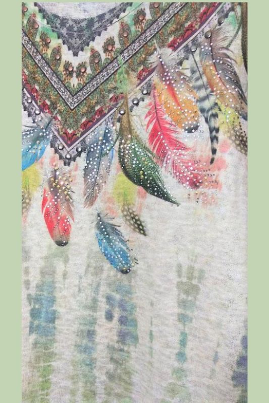 Vocal Feathers Rhinestones Top - Taupe