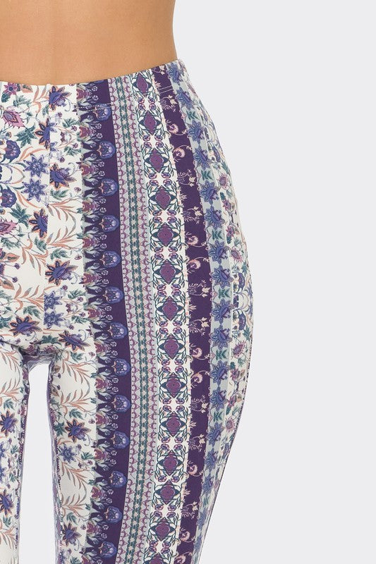 Bear Dance Floral Scroll Skinny Brushed Pants - Multi Purple