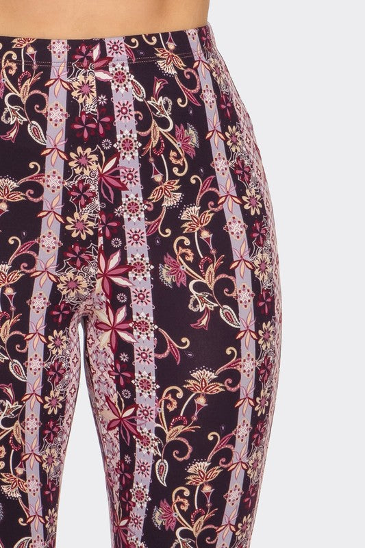 Bear Dance Boho Floral Skinny Brushed Pants - Purple