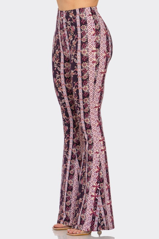 Bear Dance Boho Floral Skinny Brushed Pants - Purple