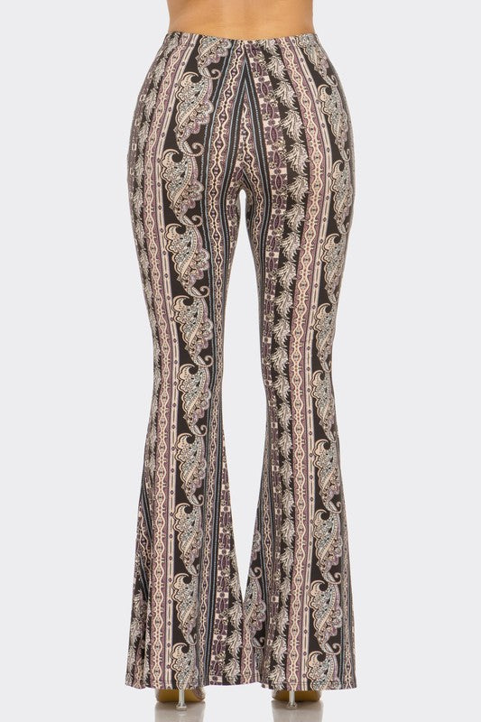 Bear Dance Boho Baroque Flare Skinny Pants - Multi Brown Ornate