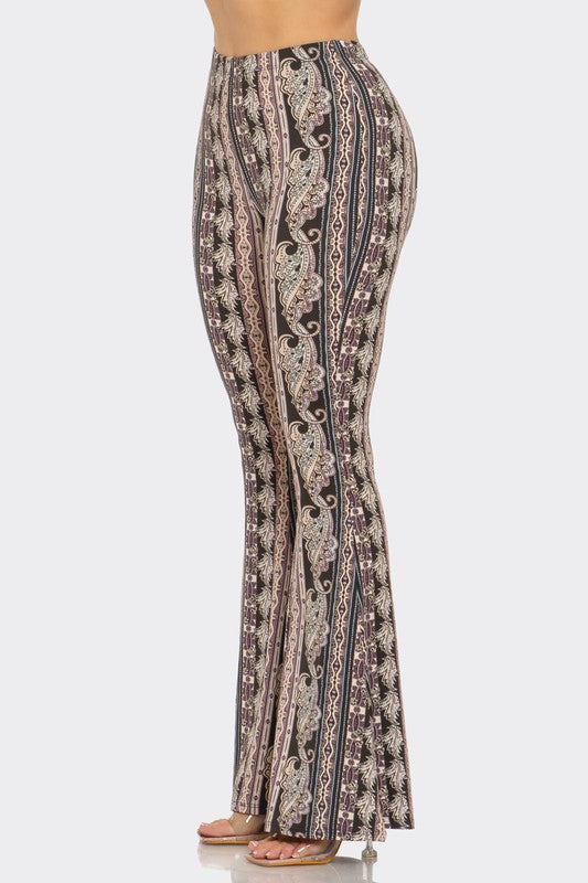 Bear Dance Boho Baroque Flare Skinny Pants - Multi Brown Ornate
