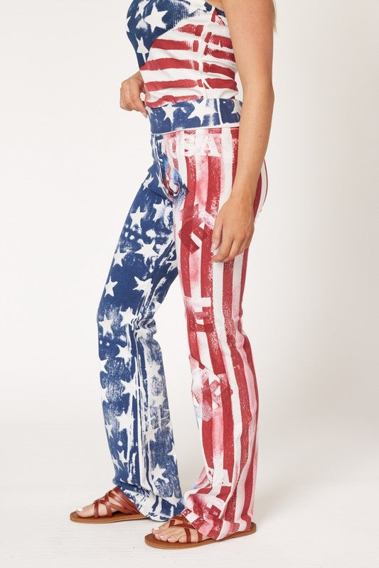 Dexterous/T-Party Stamped Flag Cotton Yoga Pants - Multi