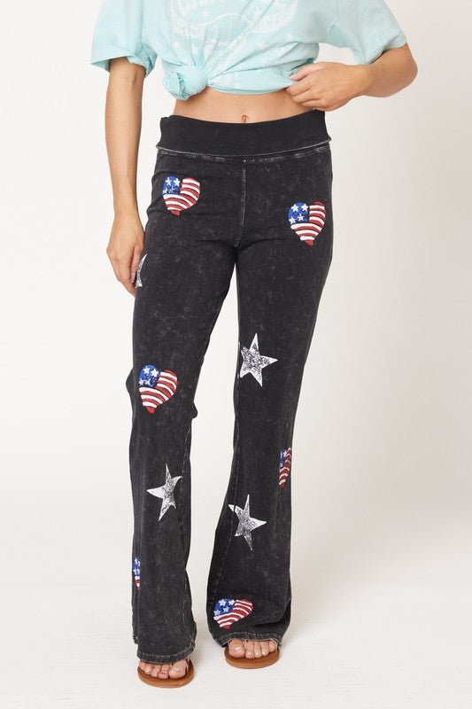 Dexterous/T-Party Stamped Flag Stars Yoga Pants - Black