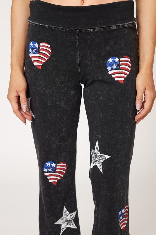 Dexterous/T-Party Stamped Flag Stars Yoga Pants - Black