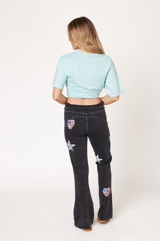 Dexterous/T-Party Stamped Flag Stars Yoga Pants - Black