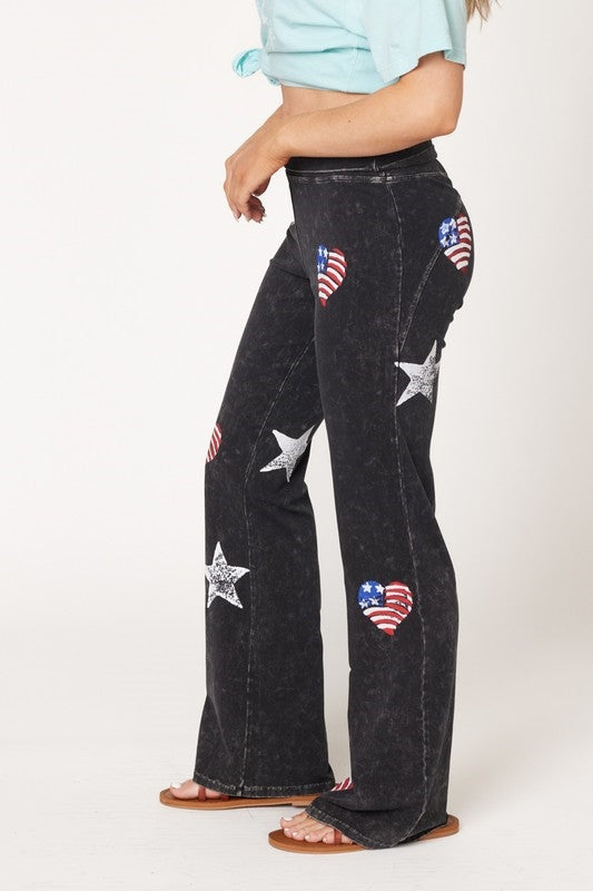 Dexterous/T-Party Stamped Flag Stars Yoga Pants - Black