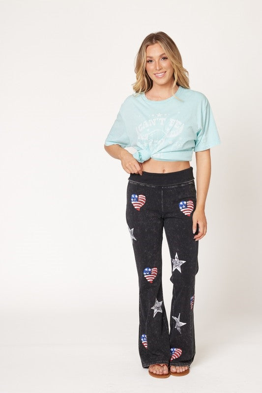 Dexterous/T-Party Stamped Flag Stars Yoga Pants - Black