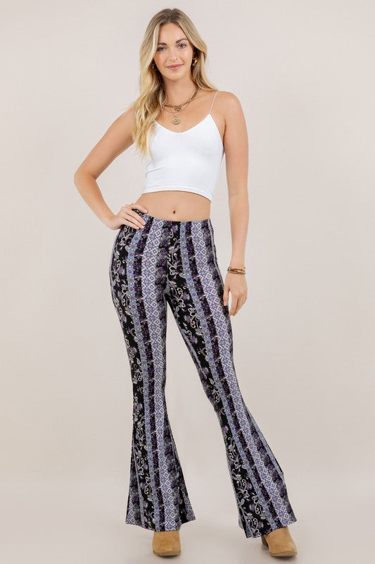 Bear Dance Floral Stripe Bandana Skinny Brushed Pants - Lavender Multi